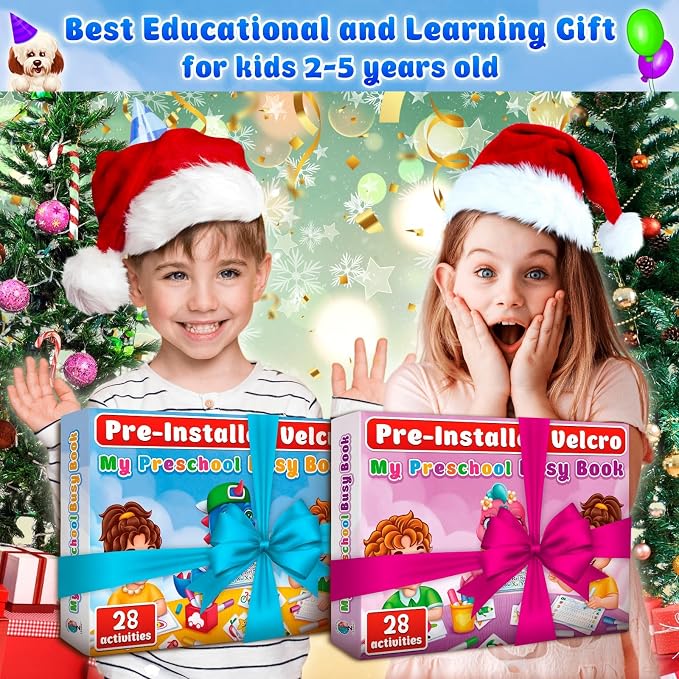 Curious 2 Learn Montessori Busy Book for Toddlers Ages 3–5 — PRE-Installed Velcro, 28 Activities, 165+ Pieces, Travel Bag & 8 Markers — Screen-Free Preschool Learning Toy, Boys & Girls