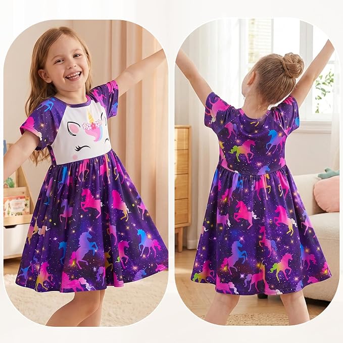 Play Tailor Doll and Girl Matching Nightgown Unicorn Outfit Pajamas Night Dress for Girls and 18" Dolls Clothes