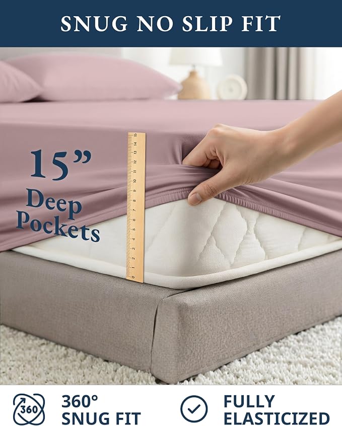 LANE LINEN Cal King Sheet Set 100% Organic Cotton Cooling Soft 4pc - Lilac | Cal King Sheet Set, Organic Cotton Percale - Crisp, Cool & Breathable, For Hot Sleepers, All-Season Comfort