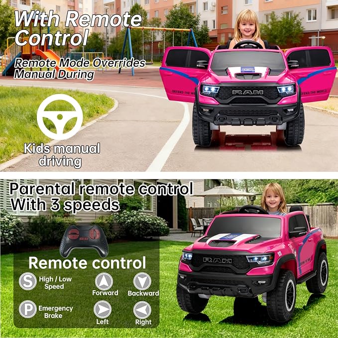 FINITO 4WD Kids 24V 4x4 Kids Ride On 2 Seater Police Truck, Remote Control Ride On Toy Car, Kids' Electric Ride On Truck, Kids' Side by Side Truck for Children Ages 3+, Powered Cars for Kids