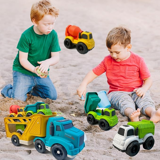 Aigitoy 4 in 1 Toddlers Truck Toys for 1 2 3 4 Year Old, Truck Toy Set Includes Dump Truck, Garbage Truck, Mixer Cement, No BPA, Phthalates, PVC, Birthday Xmas Gifts for Toddlers,Outdoor Toys for Kid