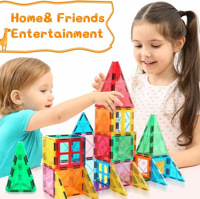 Mruikeny Magnetic Tiles Building Blocks for 3 4 5 6 7 8+ Years Old Boys Girls Colorful Magnet Stacking Toys Birthday Gift for Toddlers STEM Preschool Educational Construction Tiles Set