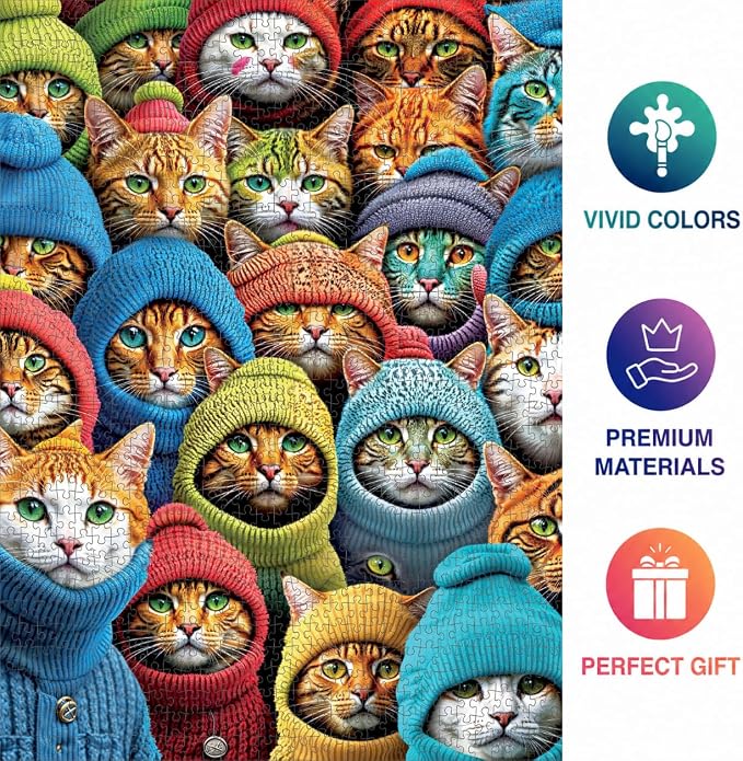 Cross & Glory | 1000 Piece Jigsaw Puzzles for Adults | Whiskered World: A Kitty Kaleidoscope | Cat Jigsaw Puzzle | Satin Finish 1000 Piece Puzzle for Adults Cats | Ages 14+