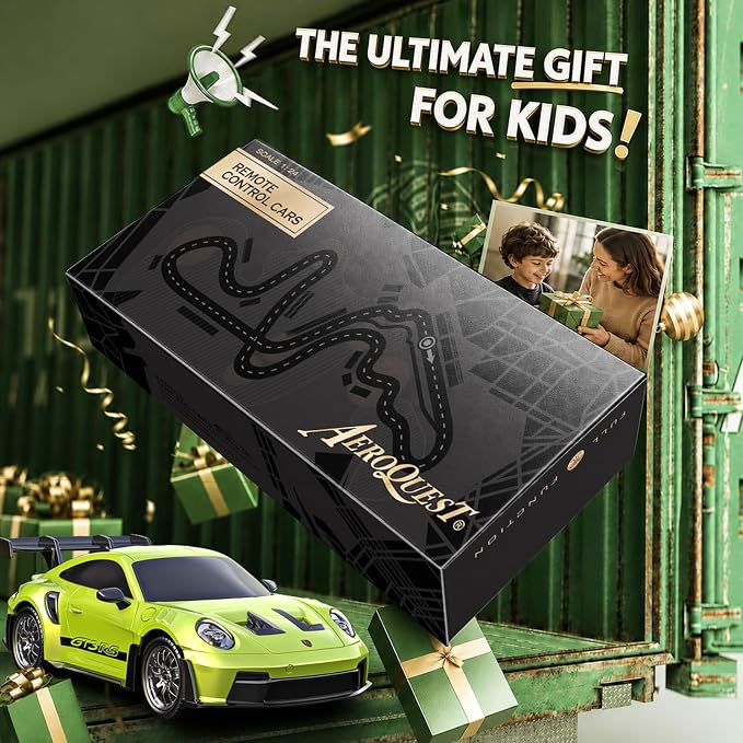 AEROQUEST Porsche Remote Control Car,Officially Licensed Porsche 911 GT3 RS,1:24 Scale Toy Car for Kids,Electric Sport Racing Hobby RC Cars,Birthday Gift for Boys and Girls（Green）