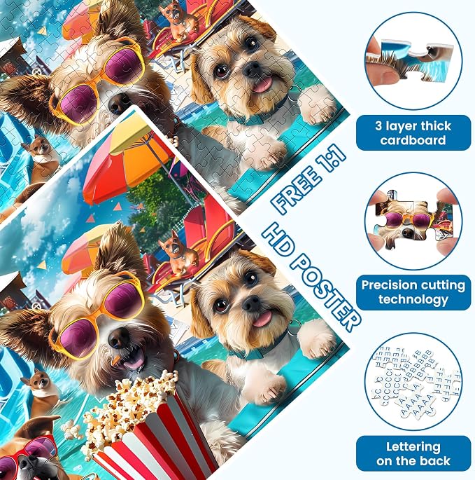 300 Piece Jigsaw Puzzle for Adults, Fun at The Amusement Park Dog Puzzles, Funny Puppy Jigsaw Puzzles, Animal Pet Lover Challenging Puzzles for Friends Family Activity Game Nights Gifts