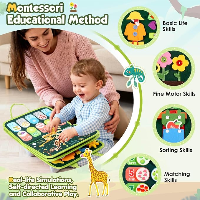 GOLIYEAN Toddler Busy Board - Montessori Toys for Toddler Boy Girl Birthday Gifts, Educational Learning Sensory Busy Book for Toddlers, Quiet Activity Books for Toddlers, Travel Toys for Airplane Car