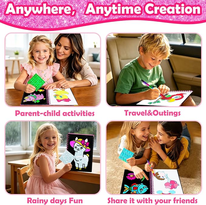FUNNYB&G Foil Art Craft Kit for Girls 4-10 Years Old: Mess-Free & No-Glue, Create 16 Sparkly Cute Pet Pictures – Perfect Travel Toy & Birthday Gift for Kids（Cute Pet）