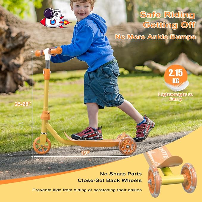 Kids Scooter - LED Light Up 3 Wheel Scooter for Kids 3-5, Adjustable Handlebar Height, Long Anti-Slip Deck,Heavy Duty Metal Scooters for Boys Girls Ages 3-5 5-7, up to 110 Lbs