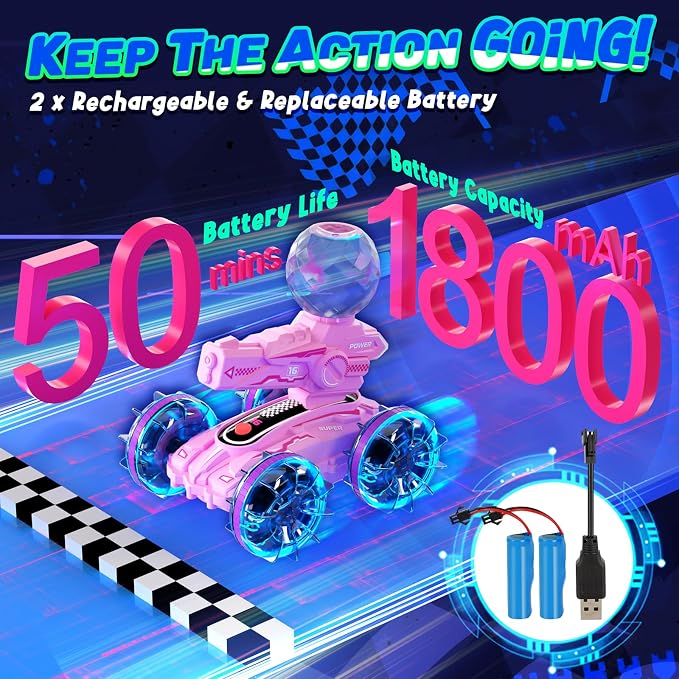 Amphibious Remote Control Car for Boys Kids - 4WD Amphibious 2.4 GHz 360°Rotation RC Cars - Water and Land RC Stunt Car Toy for 5 6 7 8 9 10 Year Old Boys Girls Christmas Birthday Gifts