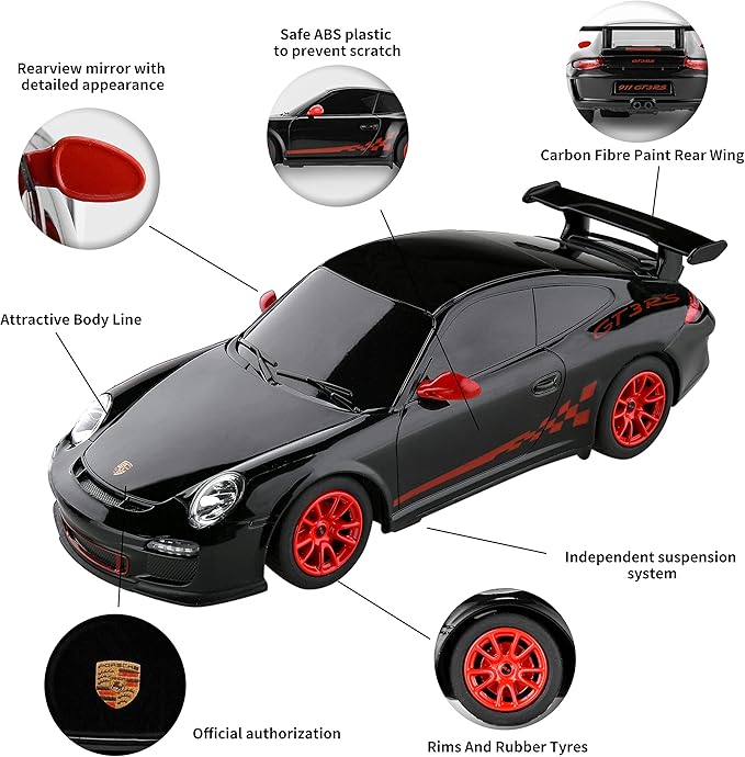 BEZGAR Porsche Remote Control Car, 1:24 Scale Officially Licensed Porsche 911 GT3 RS Toy Car, 2.4GHz Hobby Grade Model Vehicle for Boys Girls Teens Adults Age 4-7 8-12