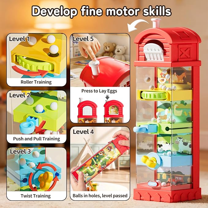 Montessori Toys for 2 Year Old - Farm Egg Maze Adventure Game Toy with 5 Fine Motor Activities, Cause & Effect Travel Toy.