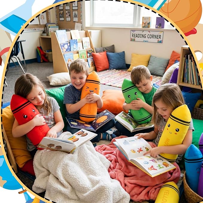 Soulchen 8 Colors Crayon Plush Toy for Kids Classroom 11.8 Inches Crayon Decoration Back to School Pillow Toddler Preschool Reading Room Decor
