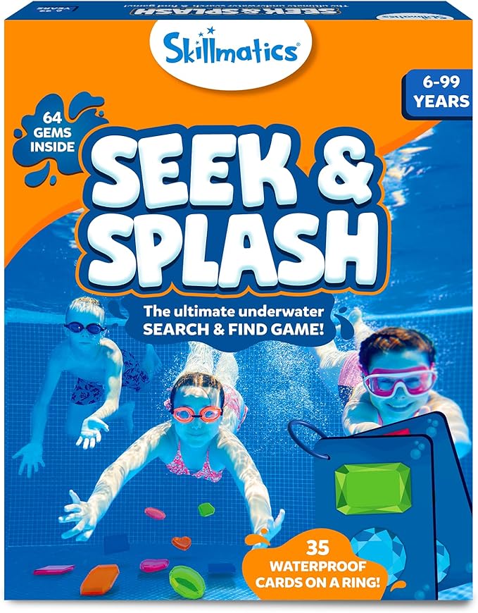 Skillmatics Pool Toys - Seek & Splash, Search & Find Water Game, Swimming Pool Dive Toy for Kids, Summer Fun & Gifts for Boys & Girls Ages 6, 7, 8, 9, 10, 11 & Up, Includes 64 Colorful Gems