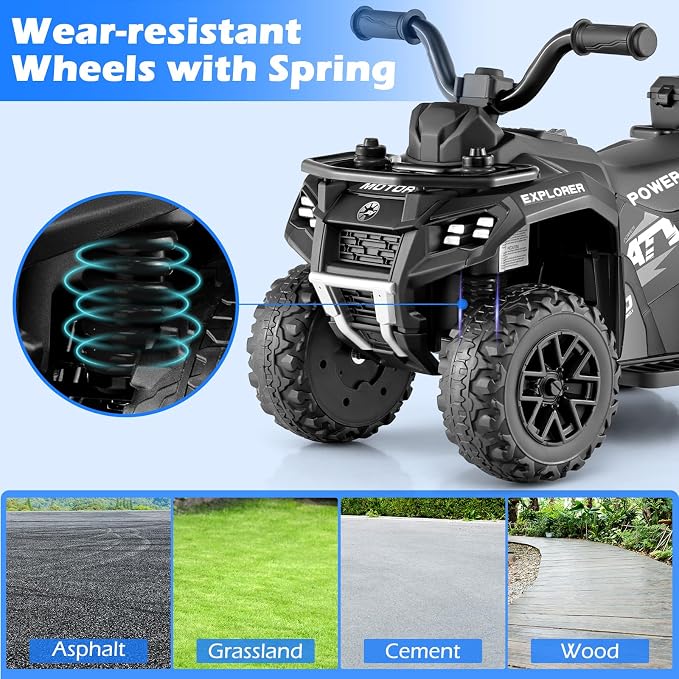 OLAKIDS Kids ATV with Spray Function, Remote Control, Storage Trunk, 6V Toddler Ride on Toy, Black
