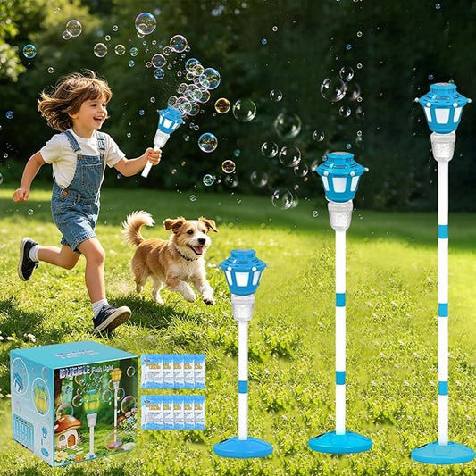 Bubble Machine for Kids Toddlers - Rechargeable Automatic Bubble Machine with Lights & Music, Bubble Blower with Adjustable Stand up to 47 Inch for Backyard Games, Birthday Party, Outdoor Play
