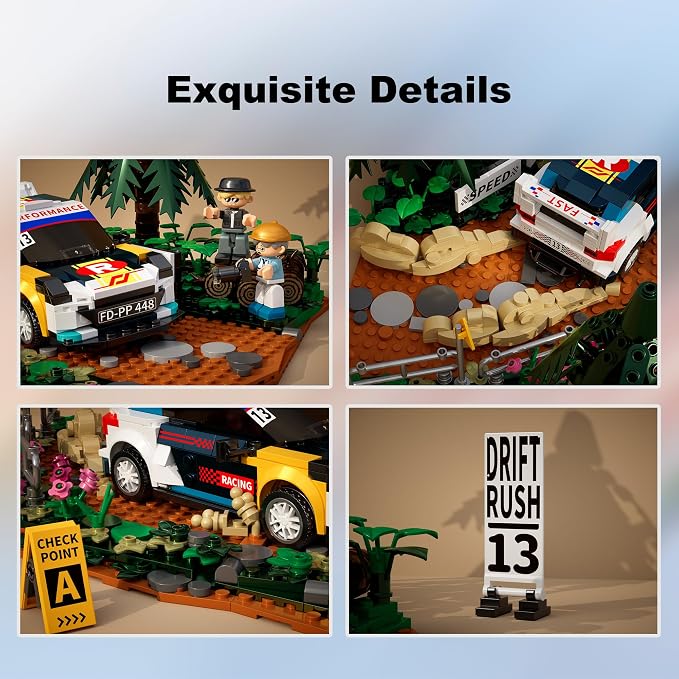 Car Building Set, Off-Road Racing Cars Buildings Blocks Sets for Adults Kids, Miniature Vehicle Model w/ Forest Scene Modular Car Building Kit Toys Gift for Birthday Holidays,Drift Rush 1049PCS