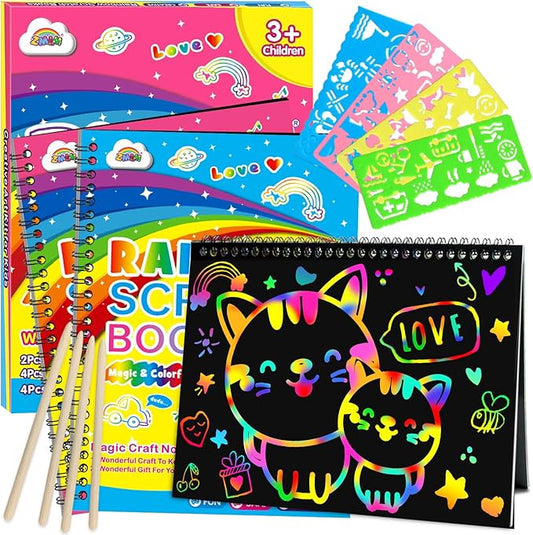 ZMLM Scratch Paper Art-Crafts Gift: 2 Pack Rainbow Notebooks Supplies Toys Easter Basket Stuffers for 3 4 5 6 7 8 9 10 Years Old Girls and Boys Kids Birthday Party Travel Games (Pink & Blue)
