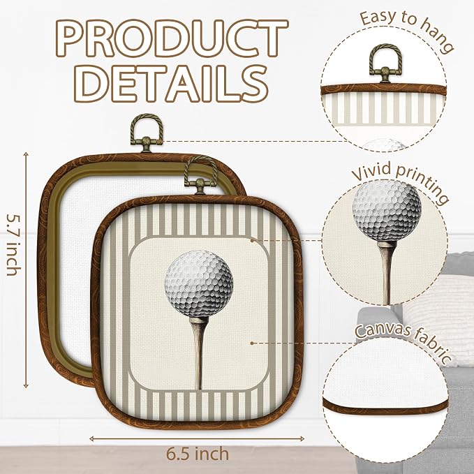 WULQYING Golf Ball Sports Nursery Wall Art Decor, Boys Room Square Framed Canvas Art Prints, Neutral Striped Sport Lover Gift Wall Hanging Decor for Kids Nursery Room Playroom, 5.7x6.5 Inches