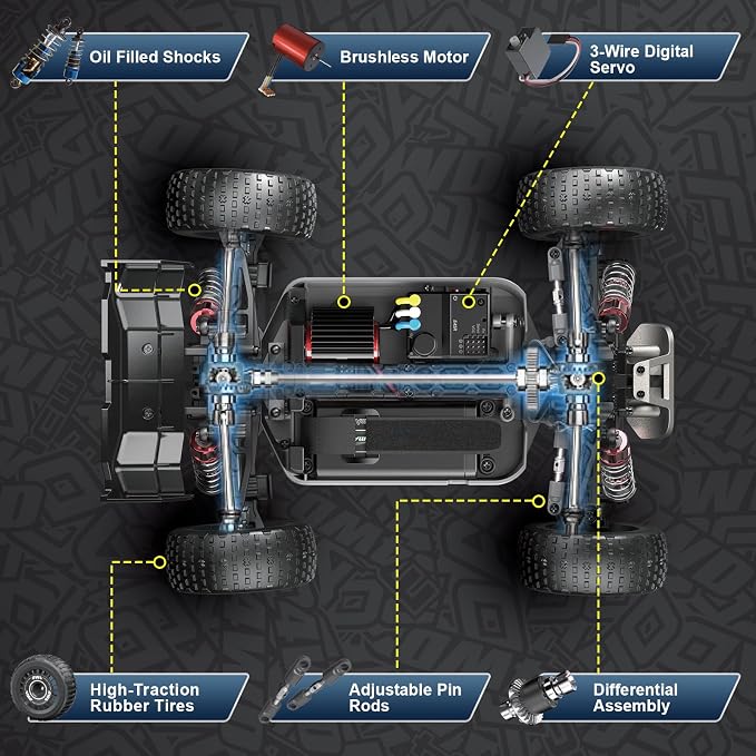 Contixo 1:16 Fast Remote Control Car, HC1 RC Truck with Brushless Motor, 39KMH 4x4 Offroad, Metal Oil-Filled Shocks, All-Terrain 2.4GHz RC Crawler for Adults & Boys