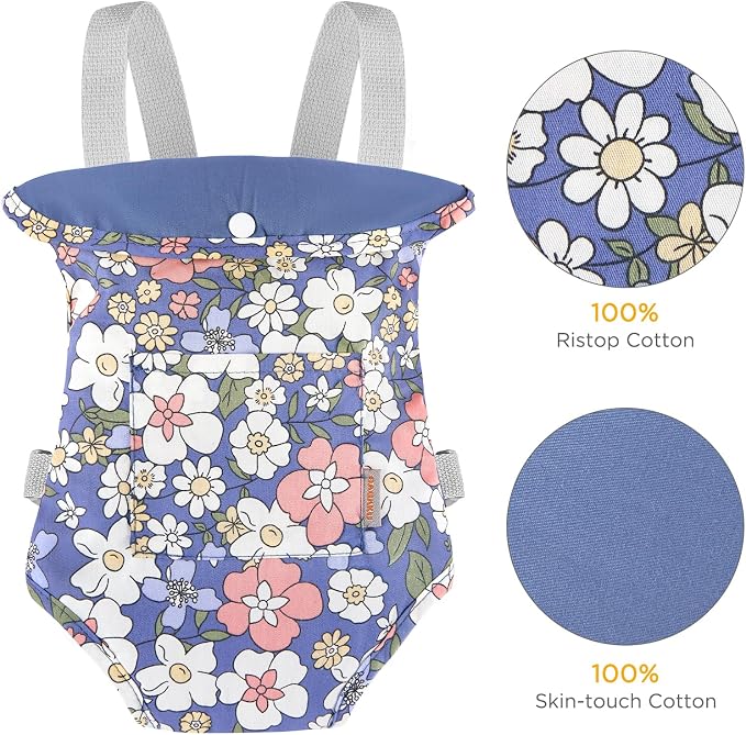 GAGAKU Doll Carrier, Reborn Baby Doll Accessories, Dolls Carrier Pretend & Role Play Toy for Toddlers Kids Ages 3+ Years Old - Blue Flowers