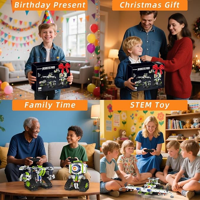 5-in-1 STEM Programmable Robotics Kit with Remote and App Control & Three-Color Changing LED Lights - Educational Building Toys for Kids Ages 8-12, Ideal Birthday, (337 PCS)