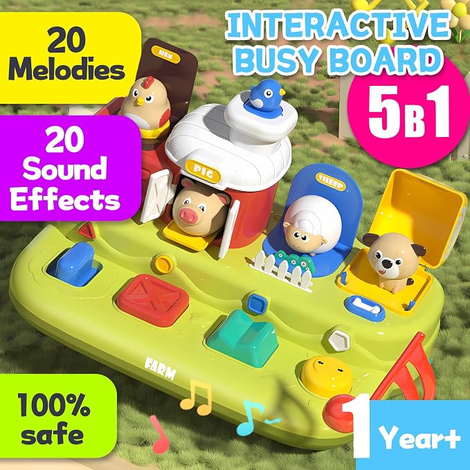 Baby Pop Up Toy, Music Sensory Montessori Toys for 1 Year Old | Interactive Pop Up Animal Toys, Cause and Effect, Educational Early Learning Gift for Toddlers 1-3