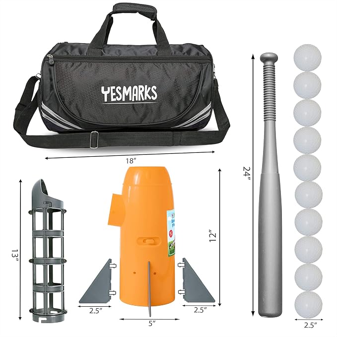 YESMARKS Kids Auto Baseball Pitching Machine Outdoor Toy Set - Training Equipment & Batting Practice Toys for Youth, Includes 10 Baseballs, Baseball Bat and Sports Bag | Includes 10 PP Baseballs, Baseball Bat, Sports Bag, Outdoor Sports Backyard Game T...
