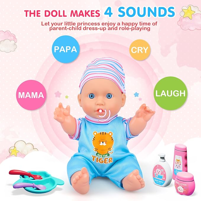 PROOU Baby Doll Care Toys, 30PCS Baby Dolls Bath Set & Doctor Kit, Pretend Play Baby Doll Set, Incl Bathtub, Bathrobe, ECG, Thermometer, Toddlers Toys Gifts for Age 3 4 5 6 Year Old Girls