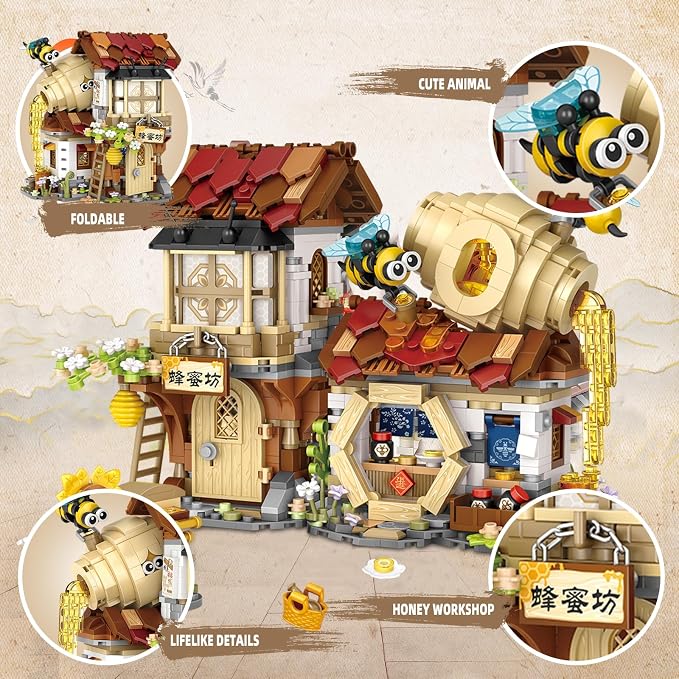 Honey Workshop Mini Building Blocks, MOC Creative Building Toys Model Set for 7-9 Years Old Girls Boys, 1242 PCS Simulation Architecture Construction Toy, Gift Idea for Kids Adults