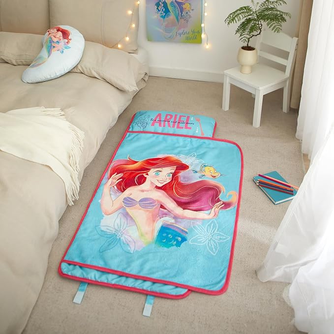Super Soft Plush Toddler Quilted Nap Mat with Built in Blanket and Pillow
