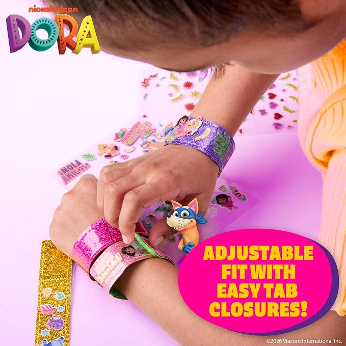 Dora Sparkle Bracelets, Reversible Bracelet Design with Easy Tab Closures, Includes Over 100 Glitter and Puffy Stickers