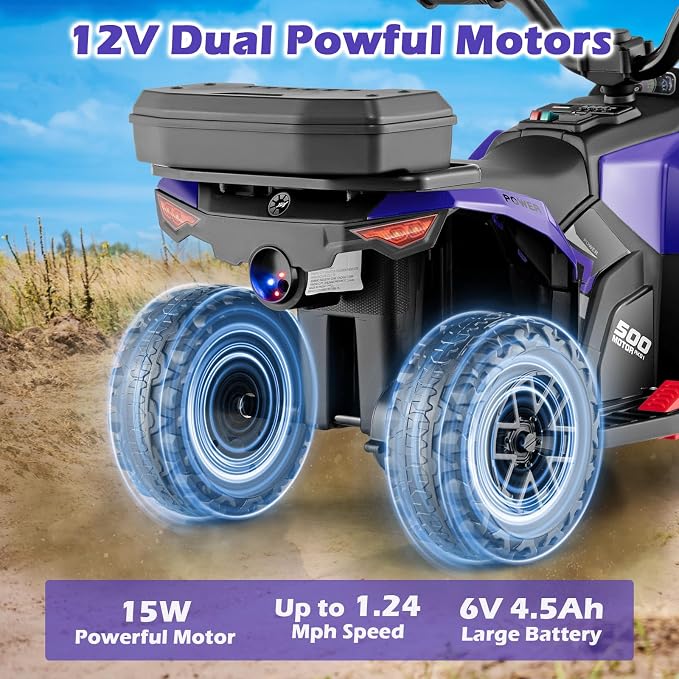 OLAKIDS Kids ATV with Spray Function, Remote Control, Storage Trunk, 6V Toddler Ride on Toy, Purple