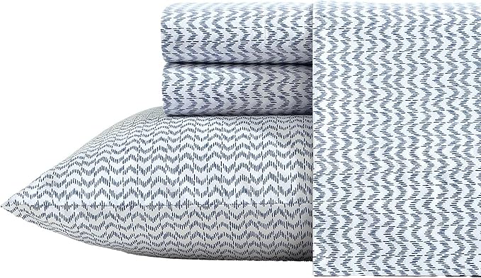 Nautica - Sheets, Cotton Percale Bedding Set with Matching Pillowcases, Crisp & Cool, Deep Pocket (Ikat Wave Blue, King)