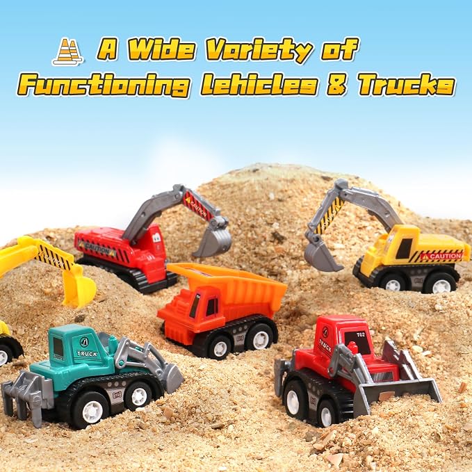 Fajiabao Construction Toy Cars for Toddlers 1-3 Boy Toys Mini Pull Back Cars Small Truck Sensory Bin Bulk & Goodie Bag Stuffers Party Favors for Kids 3-5 (Color Random)