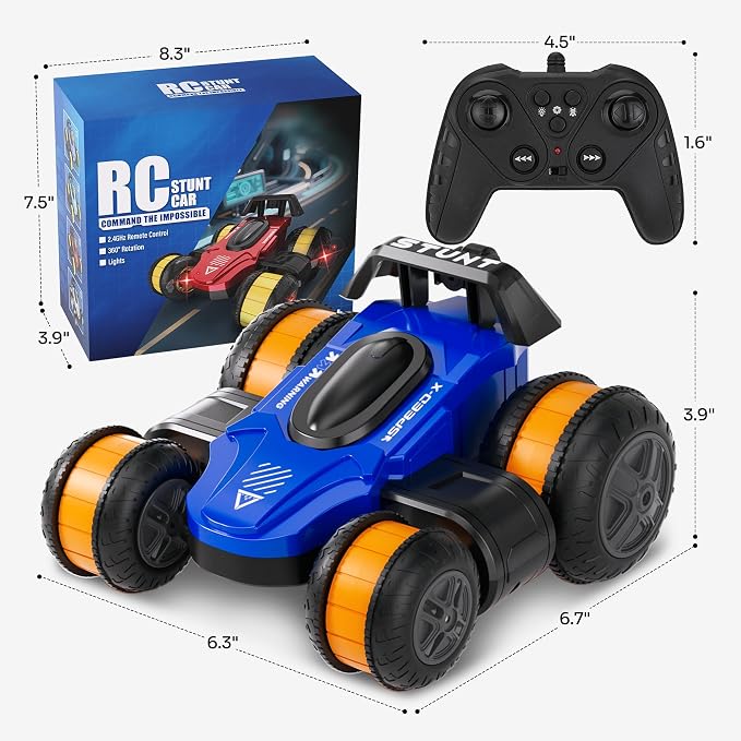 High Speed Remote Control Drift Car for Kids, 360 Degree Rotating Deformation Stunt RC Cars for Boys and Girls Ages 3-16, 4WD Drift RC Stunt Car with Light for Christmas, Birthday, Party Gifts (Blue)