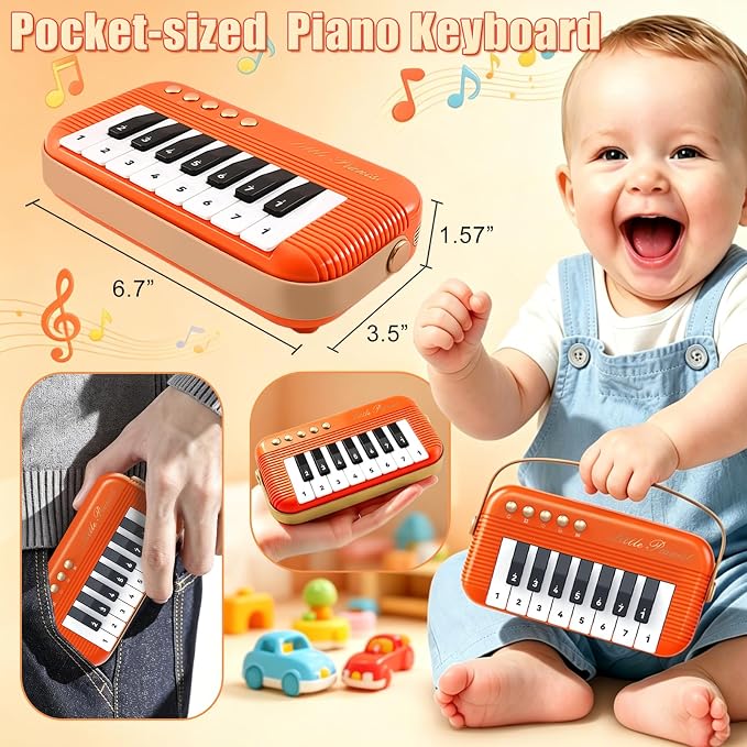 Mini Piano Keyboard for Toddlers Piano Toy Portable Pocket Piano with Light Up Musical Keyboard Electronic Instrument Learning Keyboards Toys Gifts for 3 4 5 6 Years Old Boys Girls (Orange)