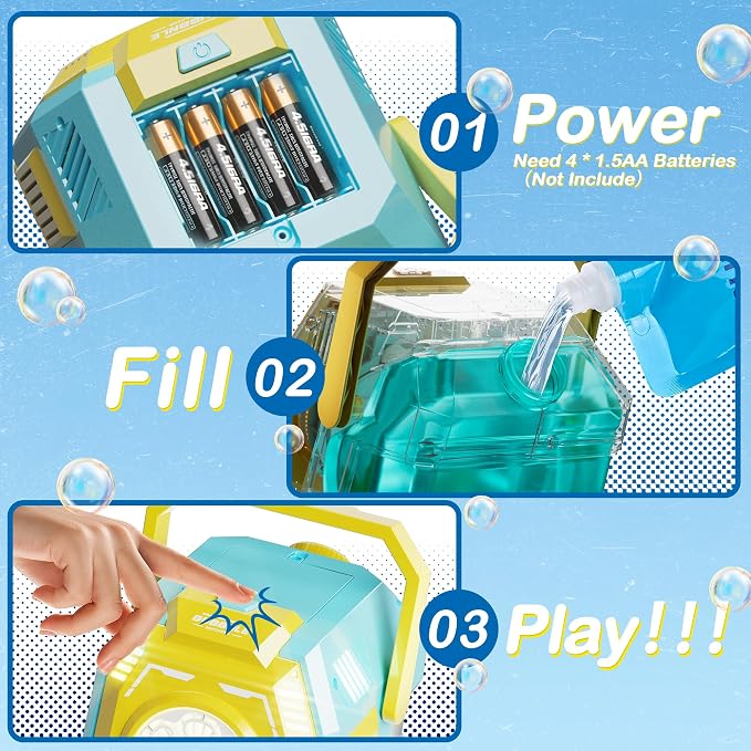 Bubble Machine with Lights, Big Bubbles Bubble Maker Toys for Boys Kids & Toddler, 320ml Large Tank, Battery Operated Bubble Blower for Birthday Parties, Weddings, Indoor & Outdoor Play