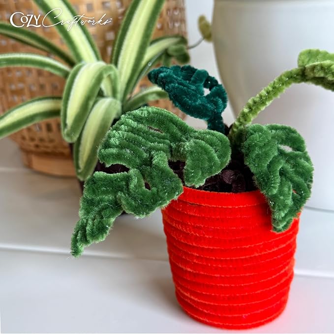 WeVeel Cozy Craftworks Chenille Stem Craft Kit for Adults – CC Small Plants Bundle – Relaxing DIY Arts & Crafts Kit with All Supplies