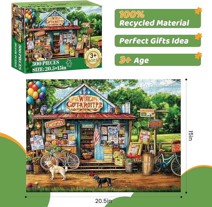 Puzzles 300 Pieces for Adults | HT Vegetable Store Puzzles | Recycled Cardboar Jigsaw Puzzles 300 Pieces | Challenging Family Activity Great Gift Idea for Family Friends | 20.5 X 15 inches