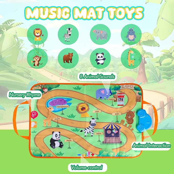 Jetbotell Soft Pull Back Vehicle & Music Mat Set for Toddler Toys 1-3 | New Interactive Mode | 4 Cute Animal Cars | Touch Play Blanket | 3 Nursery Rhyme | 8 Animal Finding Problems | Safe Portable
