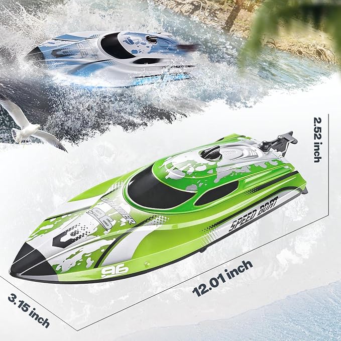 BEZGAR RC Boat, 12 inch Remote Control Boat for Kids and Adults, 25 KPH Fast RC Speed Boats with 700mAh Battery, Ideal Waterproof Toy Boats for Lakes & Pools - TX126 Green