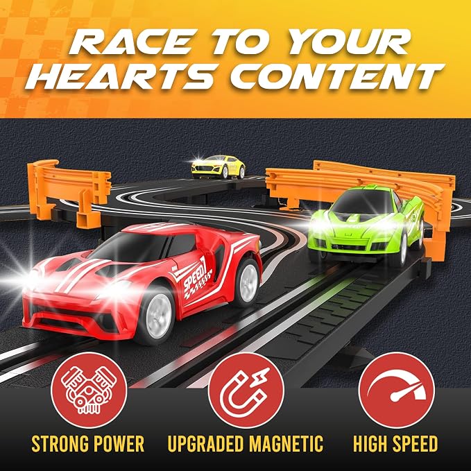 Slot Car Race Track Sets, Race Tracks for Kids Ages 4-8 | 1:64 Scale Cars, Race Car with 4 High Speed Cars, Electric Slot Car Race Track Sets, Remote Control Car
