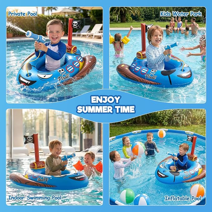 Kids Pool Floats with Water Gun, Toddler Inflatable Pool Toys for Kids Age 3-8 Years Old, Summer Outdoor Water, Beach, Swimming Pool Toys Gift for Boys and Girls