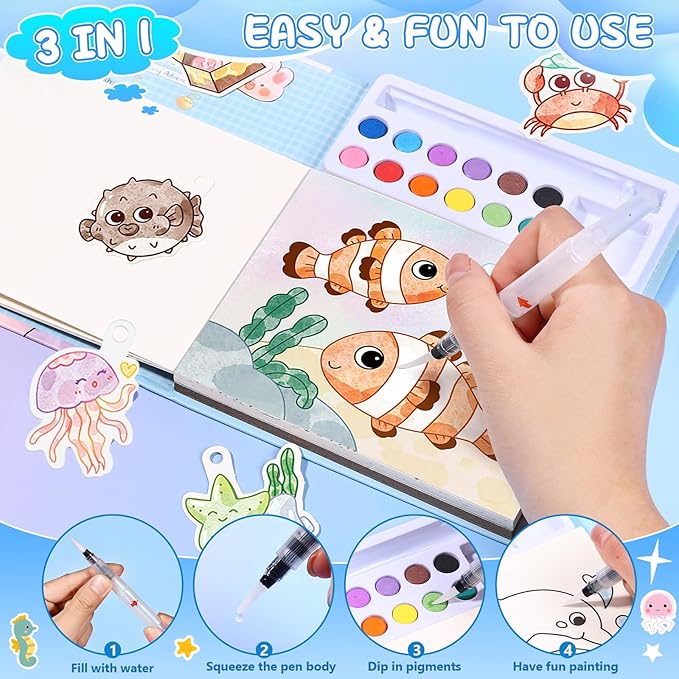 Accevo Paint with Water Coloring Books for Toddlers, Mess Free Watercolor Painting Sets Activity for Kids Arts Crafts Gift Toy for Boy Girl Ages 4 5 6 7 8 Christmas Stocking Stuffers Birthday