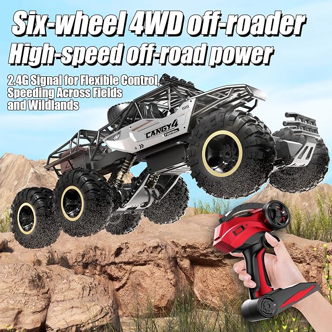 Jiakora RC Cars, Remote Control Monster Truck - Rock Crawler RC Truck with 2 Rechargeable Batteries, Metal Body, Large Size & LED Headlights, Boy Toys for Kids Ages 4-7 8-12 Birthday Gifts