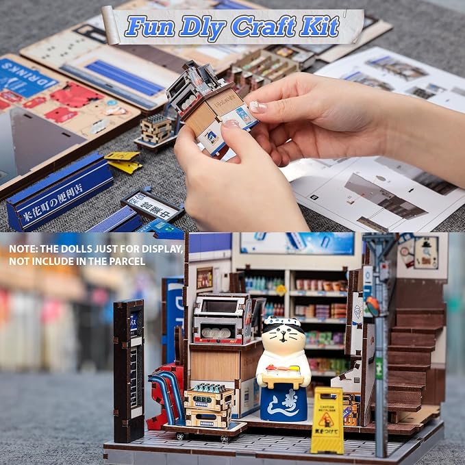 Cutefun Book Nook Kit - DIY Miniature Dollhouse Kit for Adults, Teens and Beginners, Japanese Booknook Tiny House 3D Wooden Puzzle Bookshelf Decor, Unique Gift for Family (Detective Convenience Store)