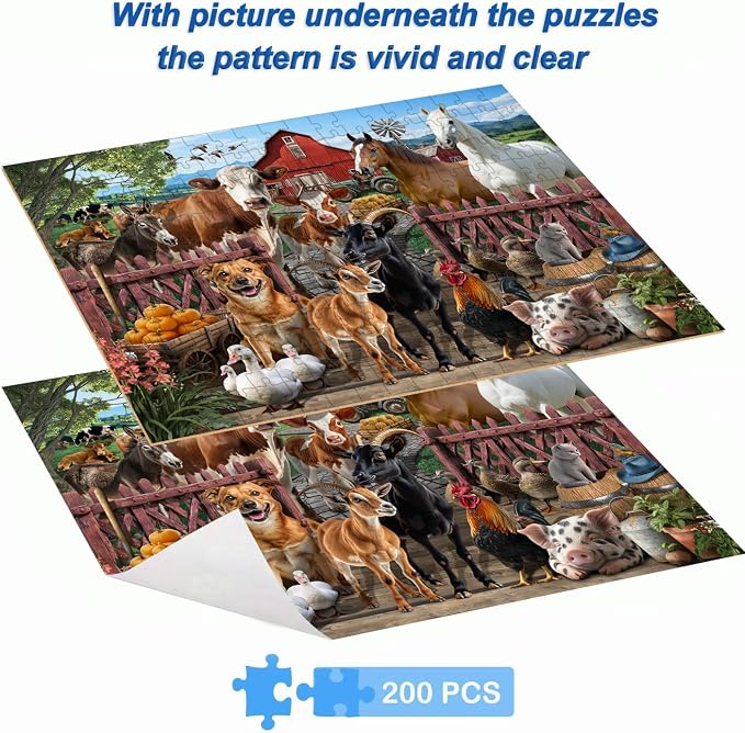 Puzzles for Kids Ages 6-8 – 200 Piece Farm Animals Puzzle for Kids Ages 8-10 – Fun and Educational Gift for Boys and Girls