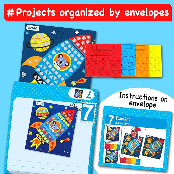 EZCRA Craft Kits for Kids Ages 4-8 - 21 Projects in 1 Craft Box for Kids - All Inclusive No Mess Arts and Crafts Kit, Educational Activity Box for Boys & Girls