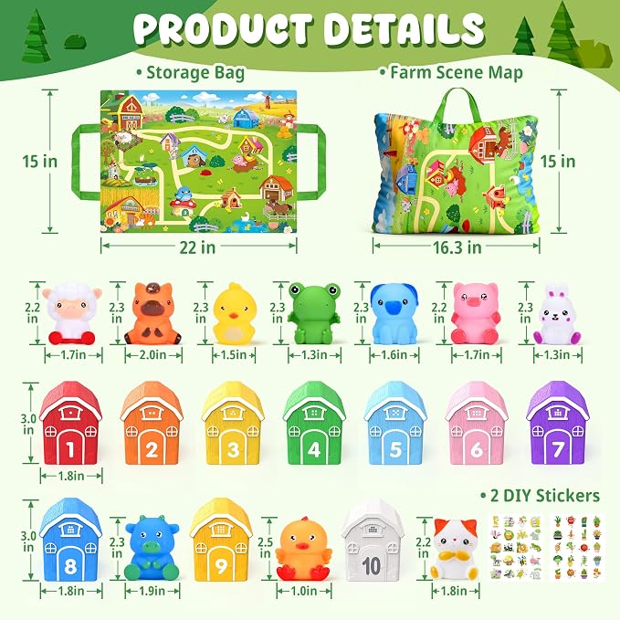 Montessori Toys for Toddlers, 21Pcs Farm Toys with Storage Bags/Playmat Counting, Matching, Sorting Preschool Learning Toy Including 10 Animal Finger Puppets Birthday Gift