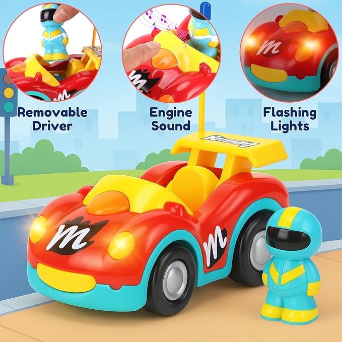 Liberty Imports My First Cartoon RC Remote Control Cars for Toddlers Ages 1-3, Radio Control Toy for Baby, Kids 18 Months+ (Race Car + Police Car)